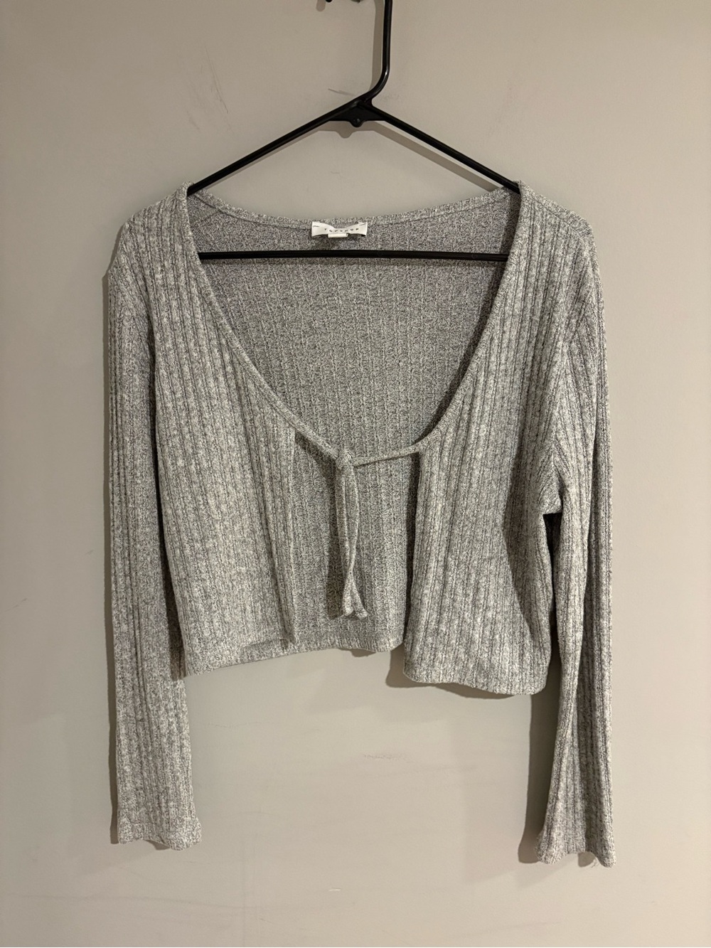 Topshop Gray Ribbed Tie Front Cardigan Women’s M US 8-10 Cropped Y2K